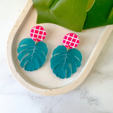 Endless Summer Monstera Earrings- Hibiscus
