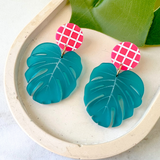 Endless Summer Monstera Earrings- Hibiscus