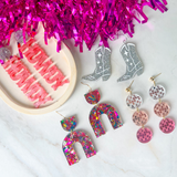 Glitter Party Ella Earrings- Magenta