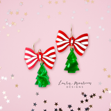 Holiday Stripe Bow Tree Earrings