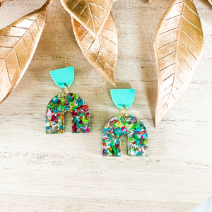 Glitter Party Claire Earrings- Aqua