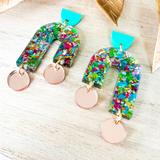 Glitter Party Devon Earrings- Aqua