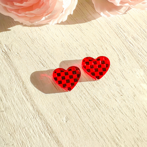 Valentine's- Checkered Heart Studs